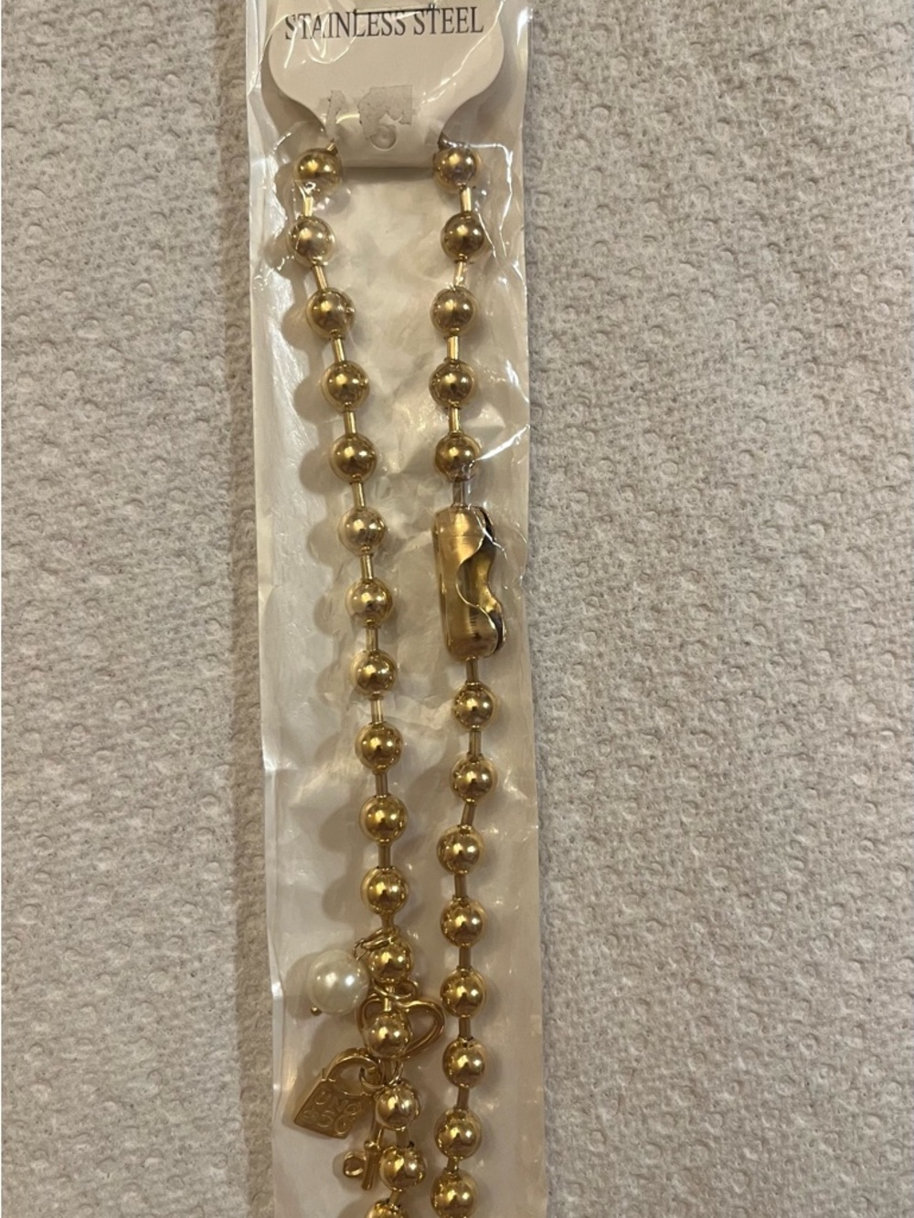 Stainless Steel Gold Beaded Women’s Necklace with Charm - Stainless Steel